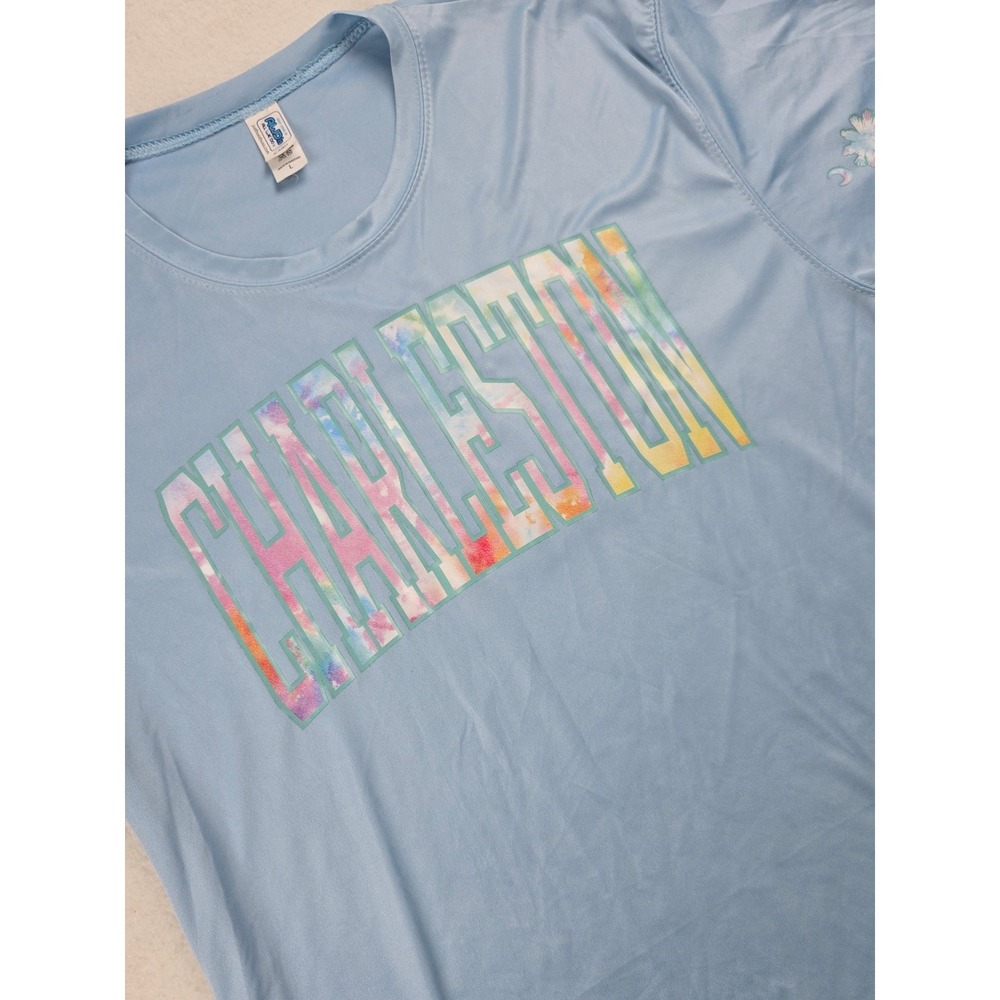 AWDis Charleston Tie‎ Dye Graphic T-Shirt Size L Short Sleeve Blue Polyester